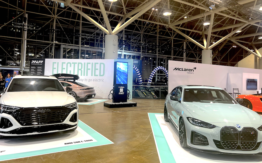 Melitron EV charger with HD display at 2024 Canadian International Auto Show